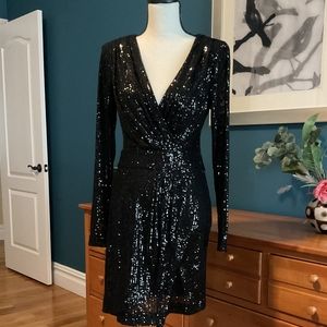 Donna Morgan size 6 black sequined mini dress